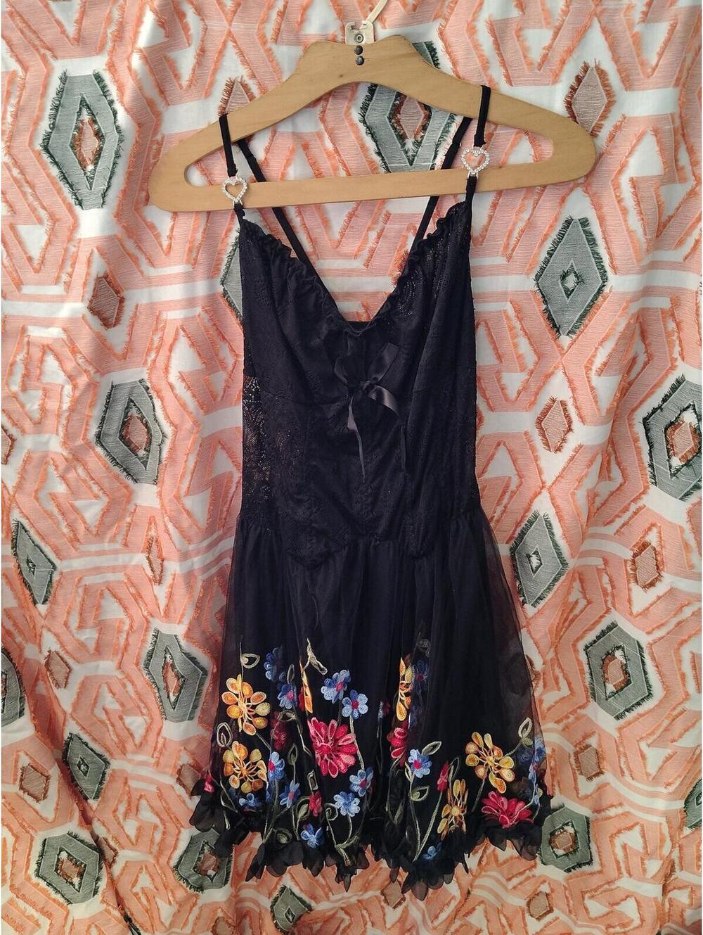Black Floral Lingerie Lace Teddy Size Large Whimsical & Sweet